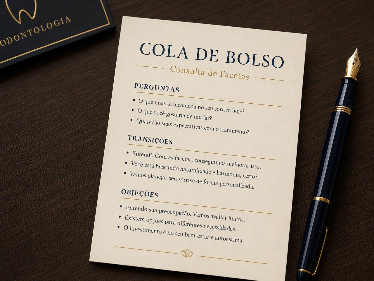 Cola de bolso impressa sobre a mesa do consultório